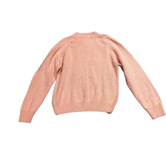 Bramble Lane M Silk Angora Lambswool Faux Pearls Pink Granny Sweater Cable VTG - Picture 4 of 11